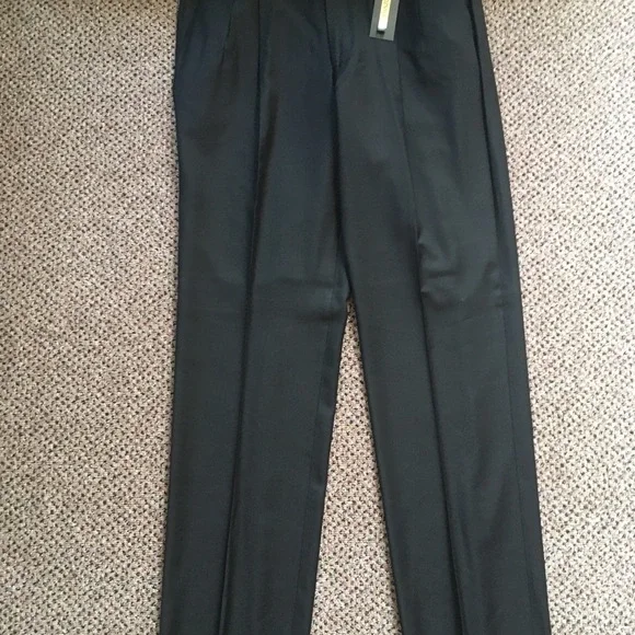 Gianni manzoni men’s dress pants black pleated wool super 150s 36w Italy 31 new